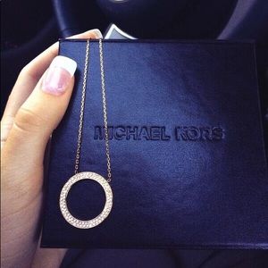 Michael Kors Crystal Pave Gold Circle Necklace
